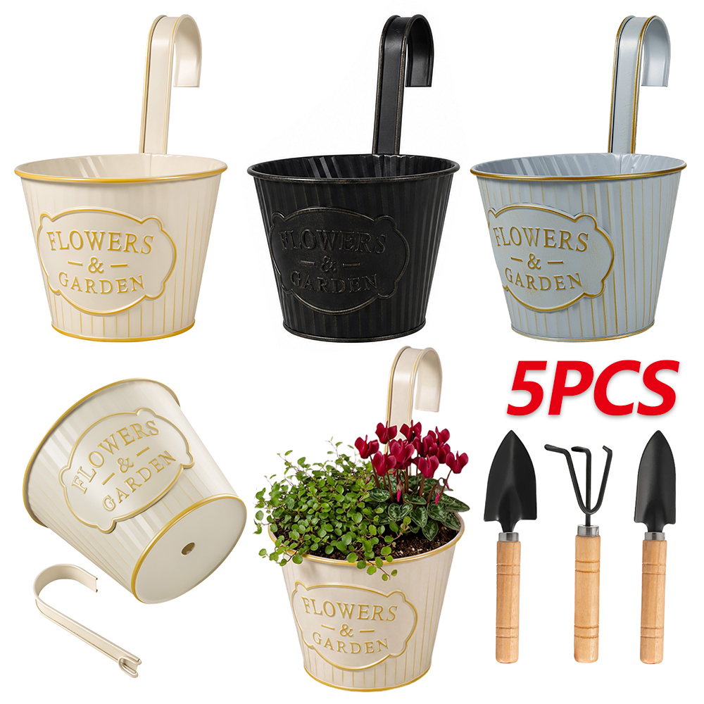 Gardening Tools Vintage - 5Pcs Hanging Flower Pots Metal Iron