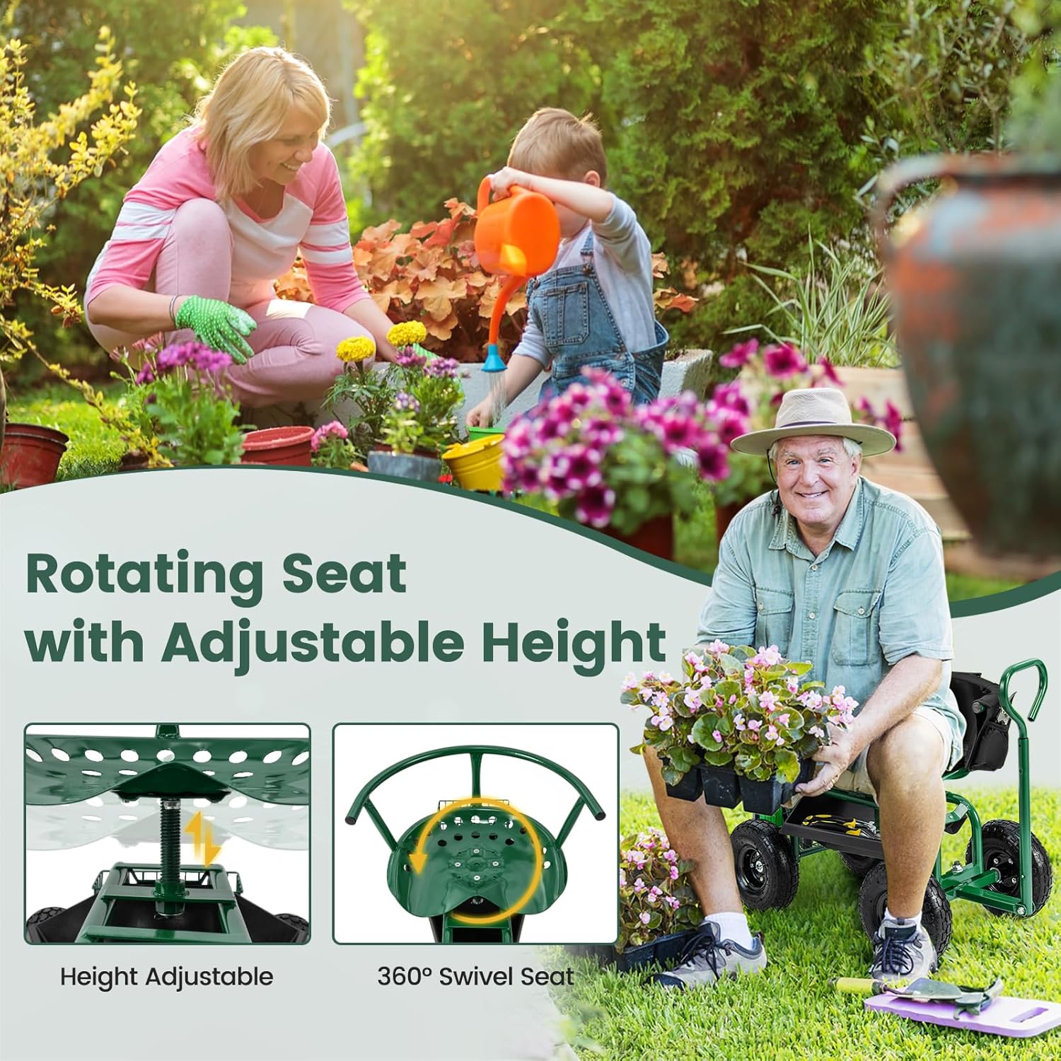 Rolling Gardening Seat with Wh - Gardening Tools For Seniors incelemesi ve fiyatı