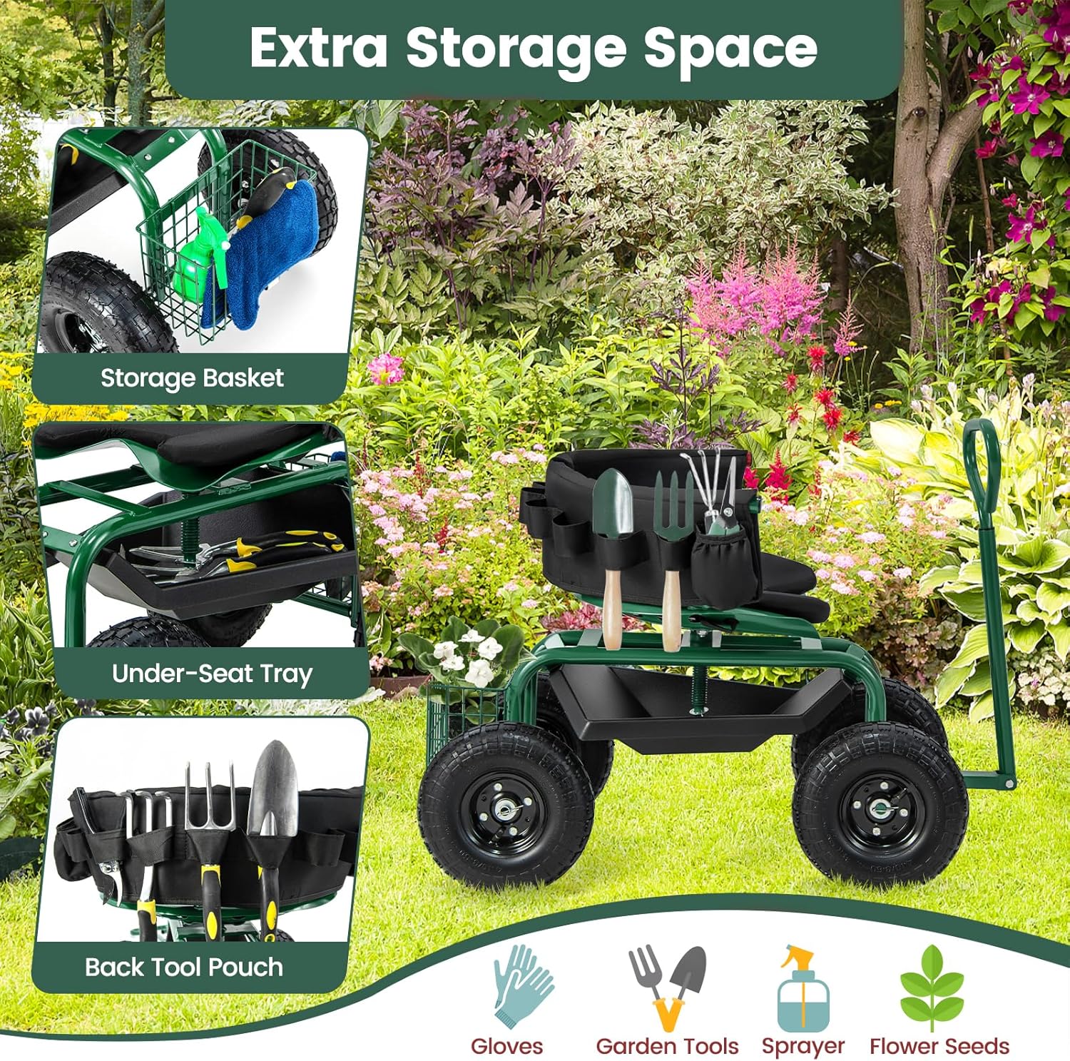 Rolling Gardening Seat with Wh - Gardening Tools For Seniors incelemesi ve fiyatı