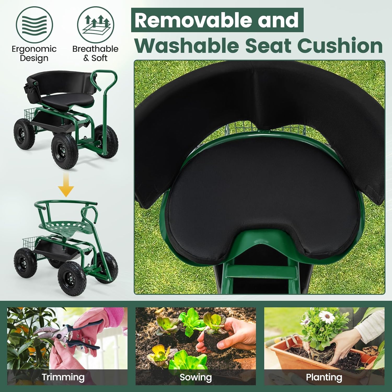 Rolling Gardening Seat with Wh - Gardening Tools For Seniors incelemesi ve fiyatı