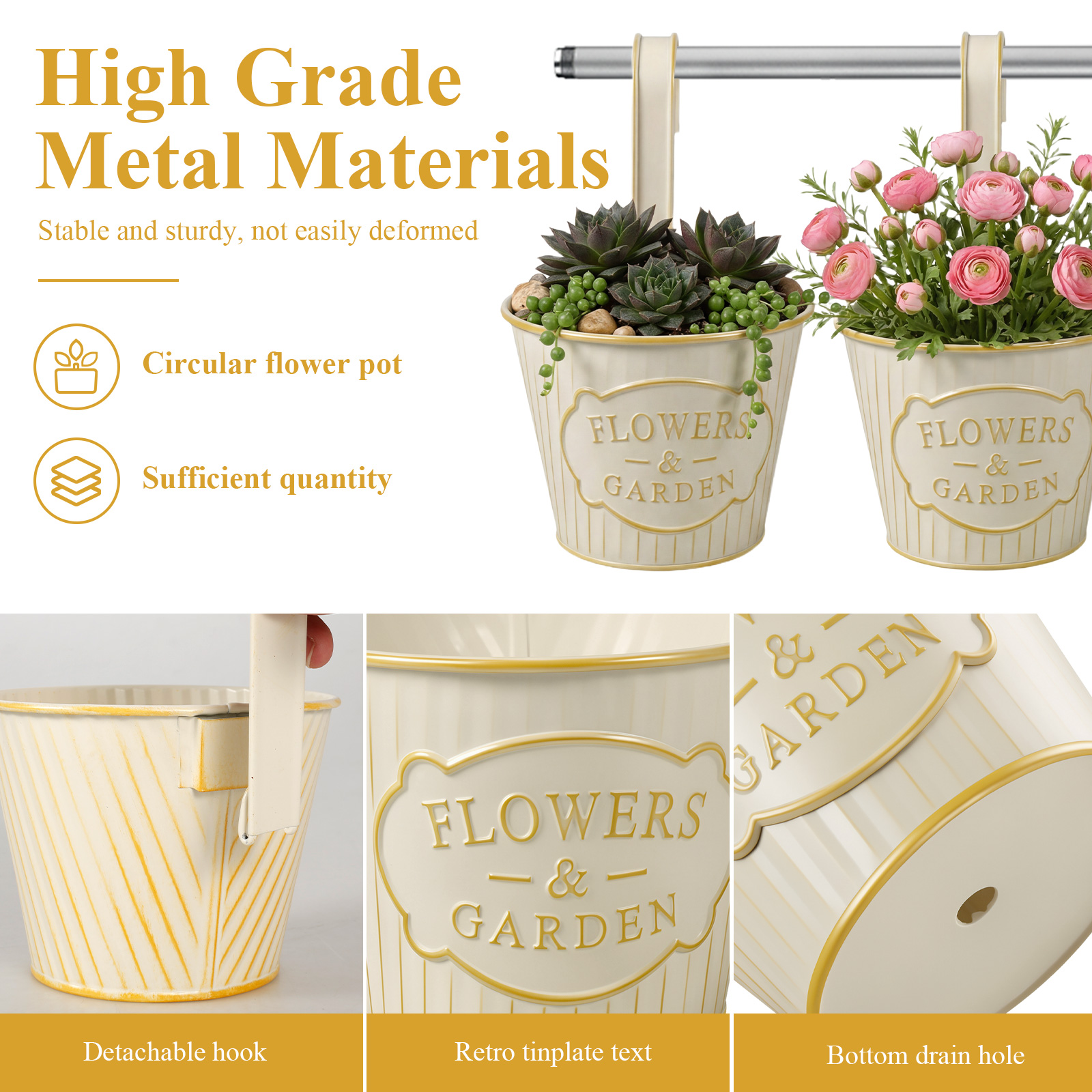 5Pcs Hanging Flower Pots Metal - Gardening Tools Vintage incelemesi ve fiyatı